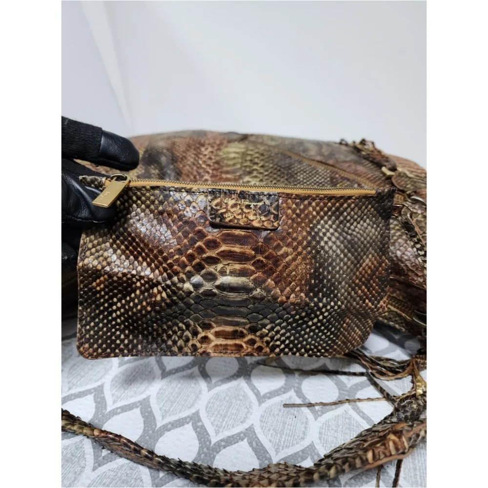 Salvatore Ferragamo Large Python Leather Hobo Bag Brown